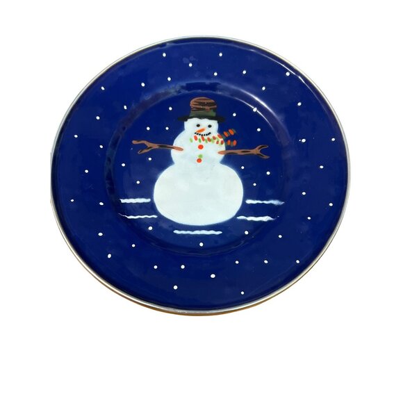 Vintage 1997 Golden Rabbit II Denise Harvey Enamelware Snowman Plate 9" - Picture 1 of 5